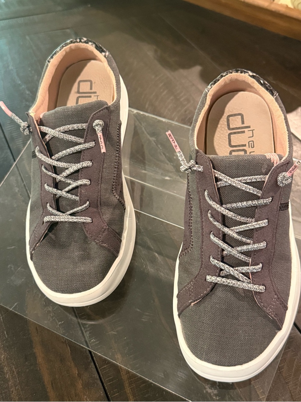 Hey Dude Karina Gray Canvas Sneakers with Pink Accents